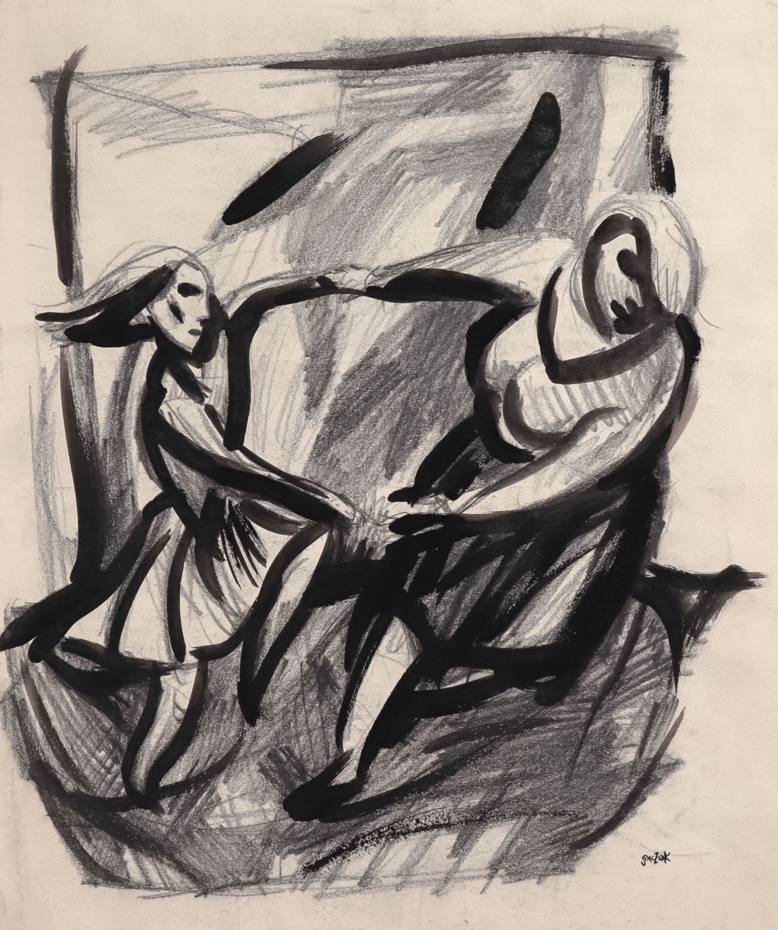 <i>Mother-Daughter Dance</i> <br>C. 1991 Graphite & Ink <br><br>#C8638