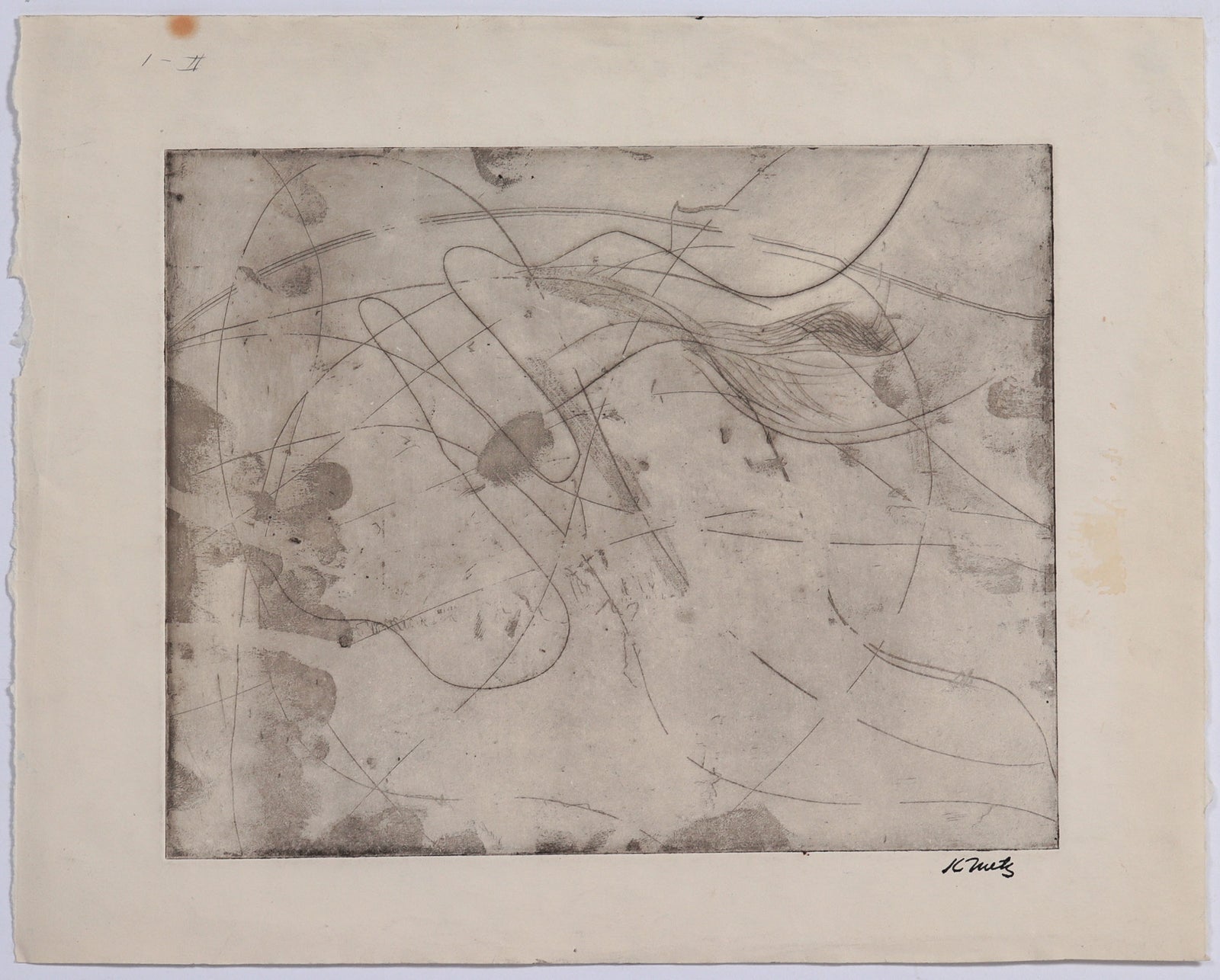 Linear Monochrome Abstract <br>1966 Etching <br><br>#C8754