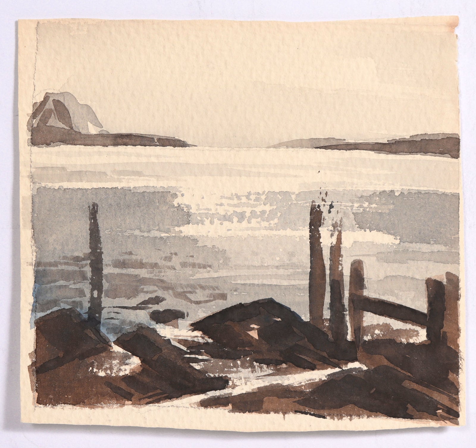 Abstracted Bay and Coastline <br>Mid Century Watercolor & Graphite <br><br>#C9024