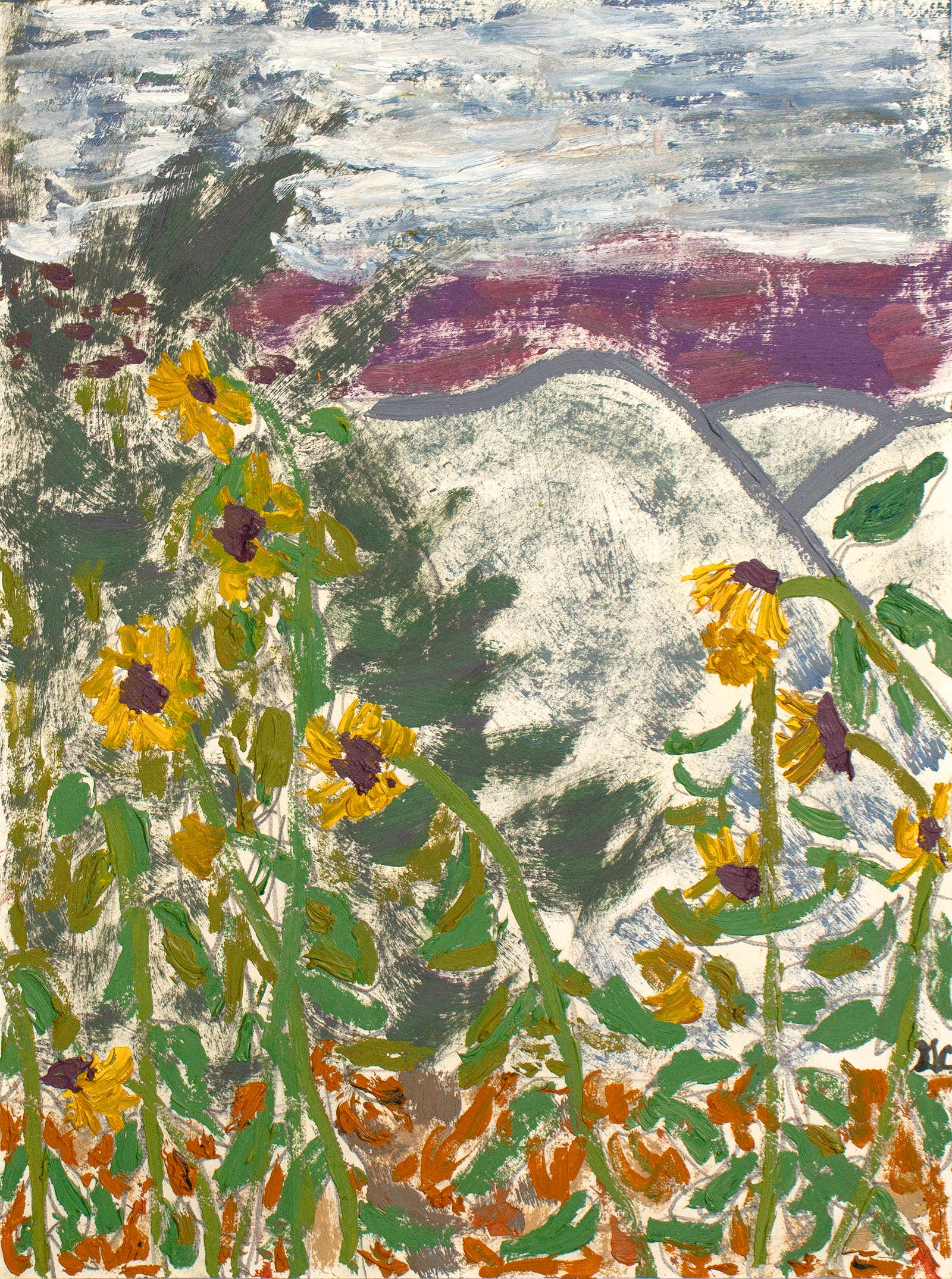 <i>Sunflower & Mountain</i> <br>2025 Oil & Graphite on Paper <br><br>#C9057