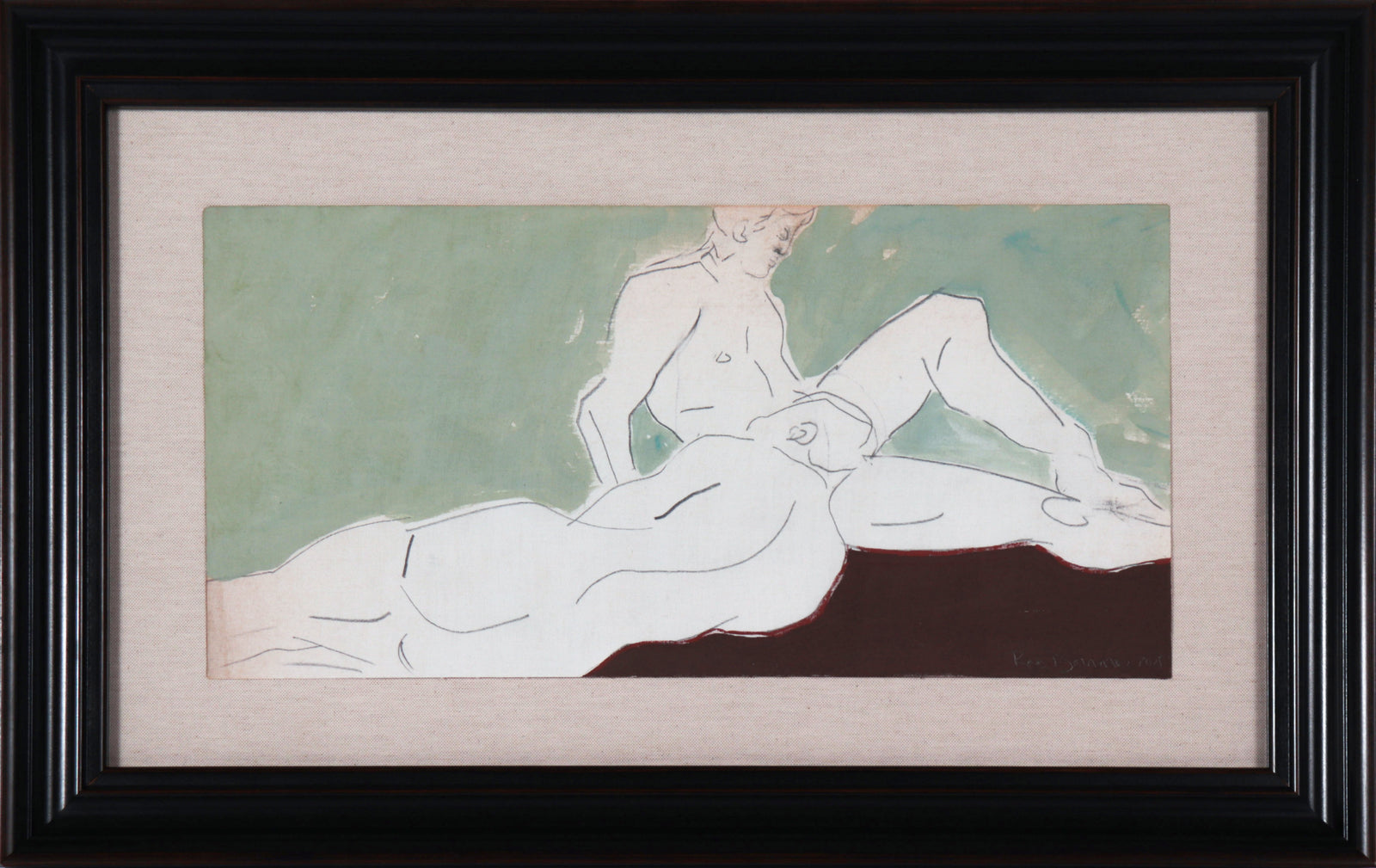 <i>Resting Figures II</i> <br>2025 Gouache & Graphite on Antique French Canvas Paper <br><br>#C9128