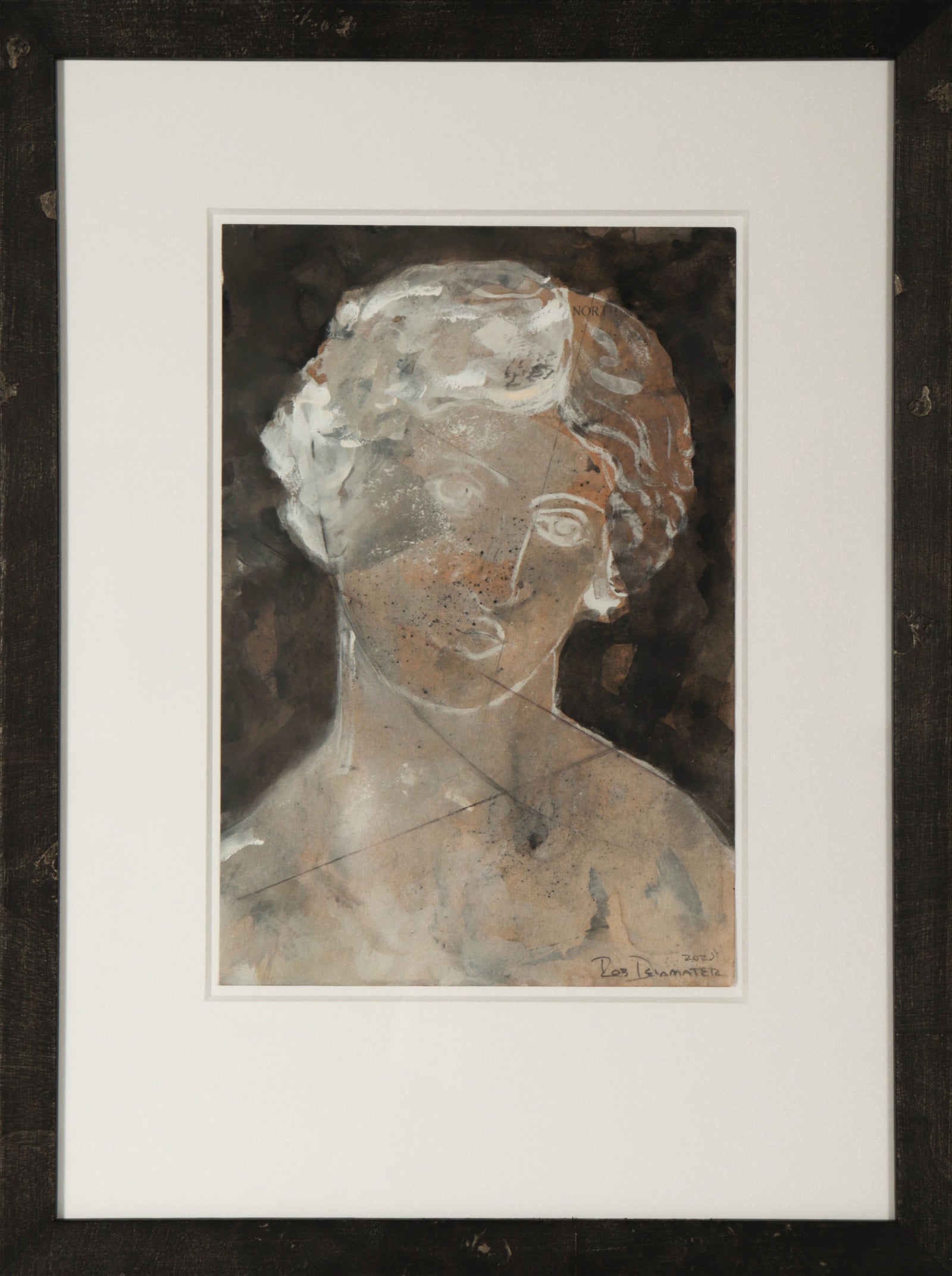 <i>Greco-Roman Bust IV</i> <br>2025 Gouache & Mixed Media on Antique Paper <br><br>#C9170