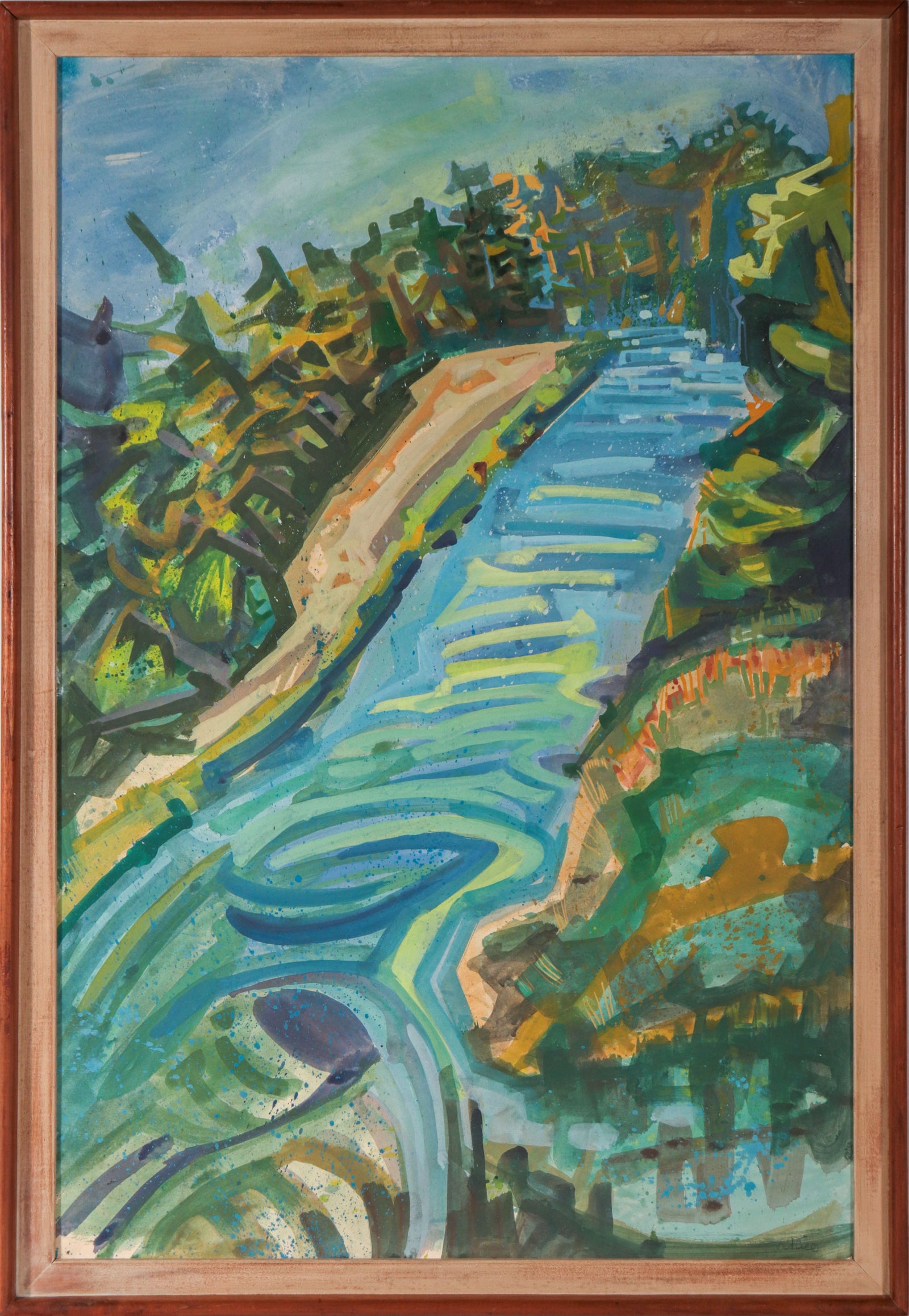 Abstracted Landscape with River <br>1960s Gouache <br><br>#D0329