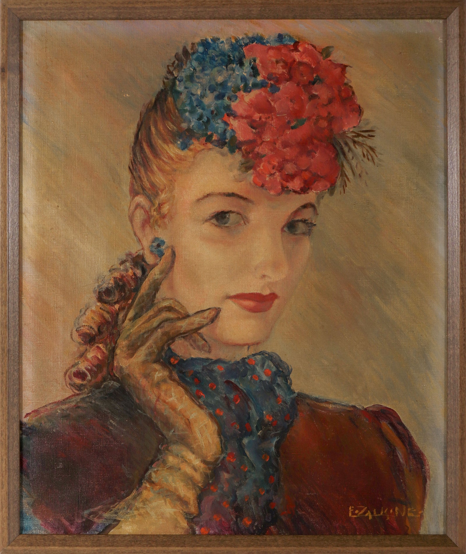 Elegant Woman <br>1930-40s Oil <br><br>#D0351