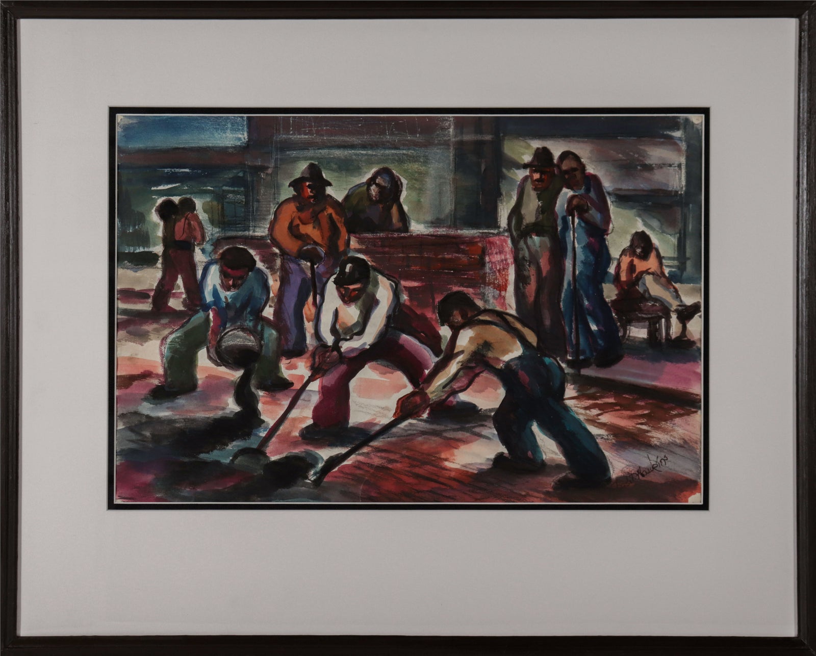 WPA-Era Working Scene <br>1930-40s Gouache <br><br>#D0371