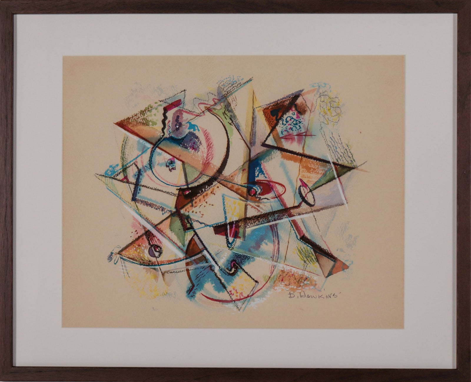 Colorful Angular Abstract <br>1950-60s Mixed Media <br><br>#D0598