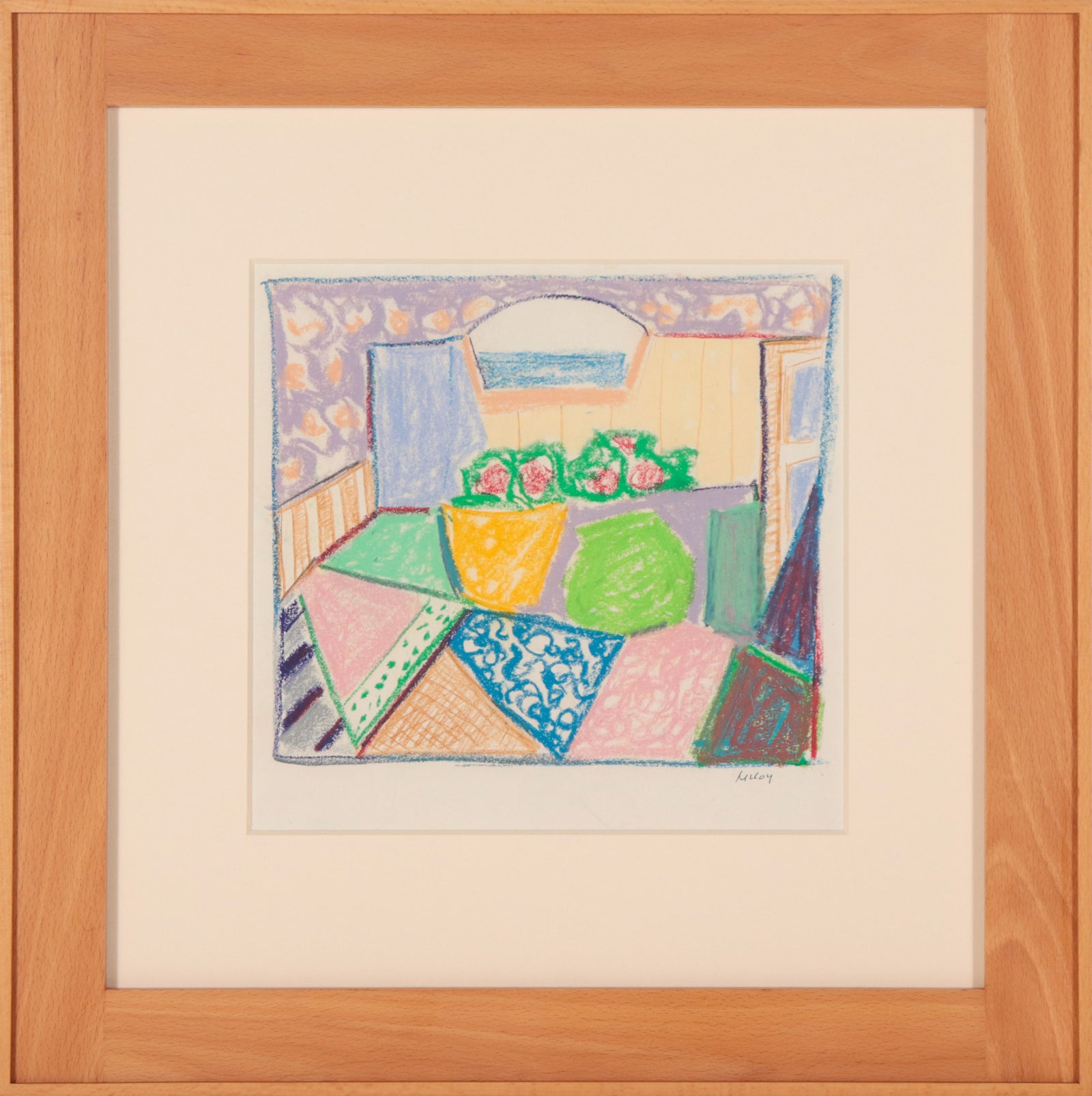 Playful Abstracted Still Life <br>Mid 20th Century Pastel <br><br>#D1286