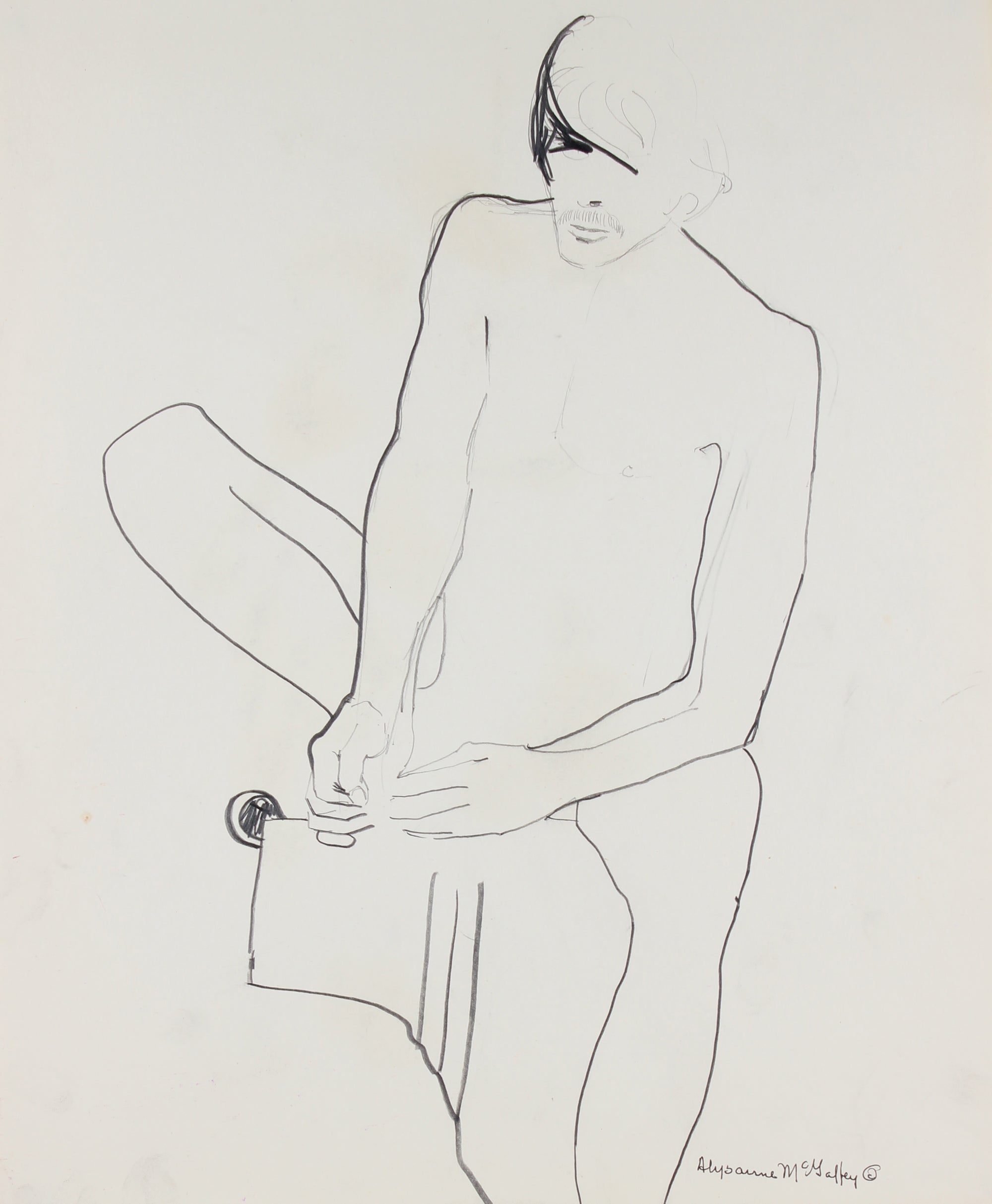 Seated Male Nude <br>1950-60s Charcoal & Graphite <br><br>#23386