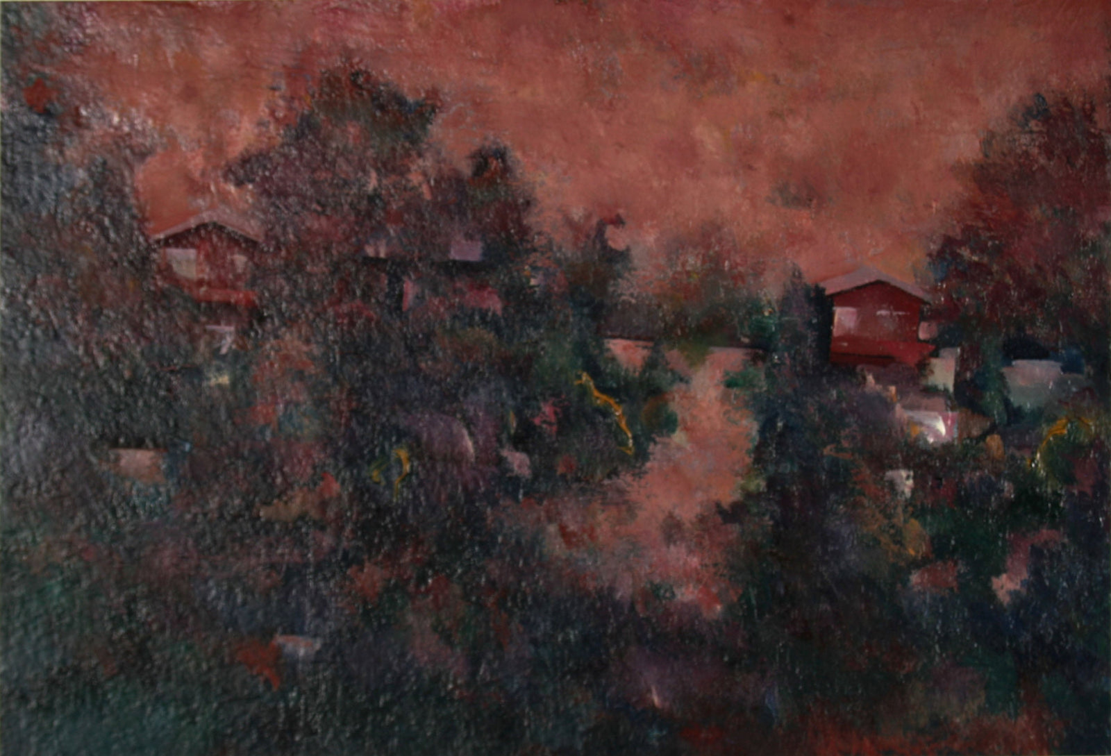 Jewel-Toned Abstracted LA Landscape <br>1983 Oil on Paper <br><br>#71449