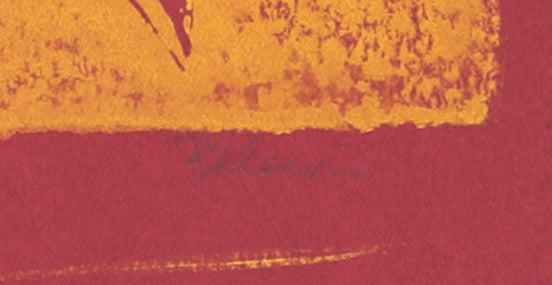 Red & Yellow Floral Study<br>20th Century Linoleum Block Print<br><br>#C4428