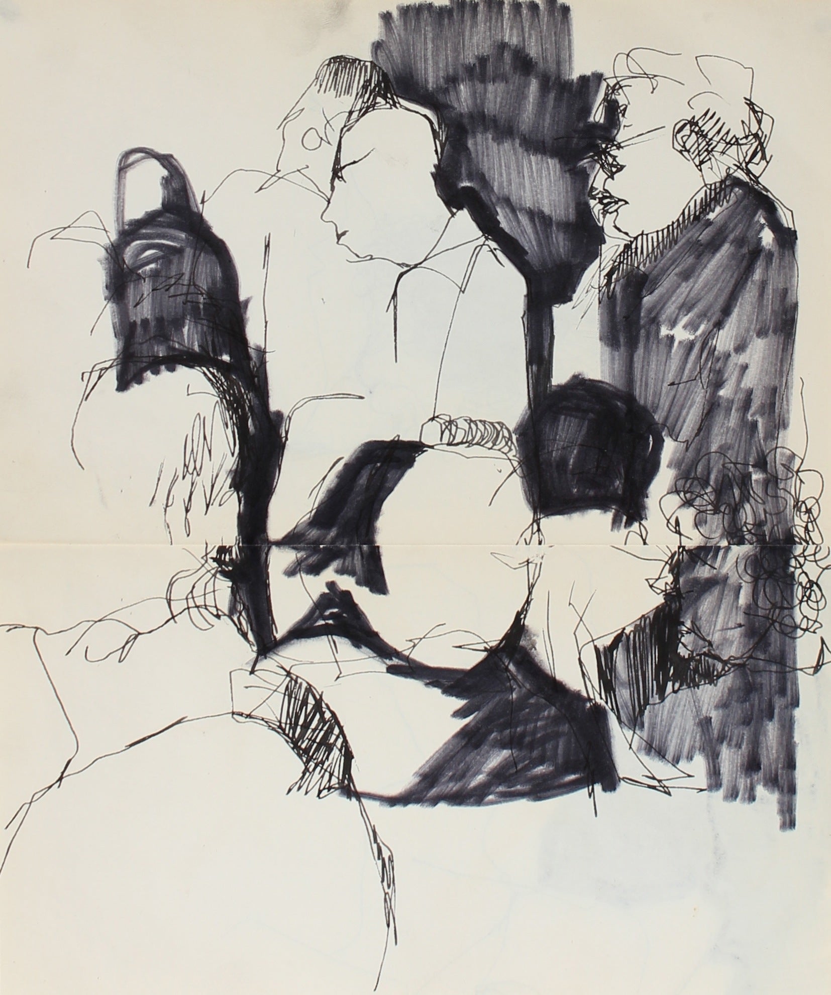 Shadowy Monochromatic Figures<br>1950-60s, Ink on Paper<br><br>#0254