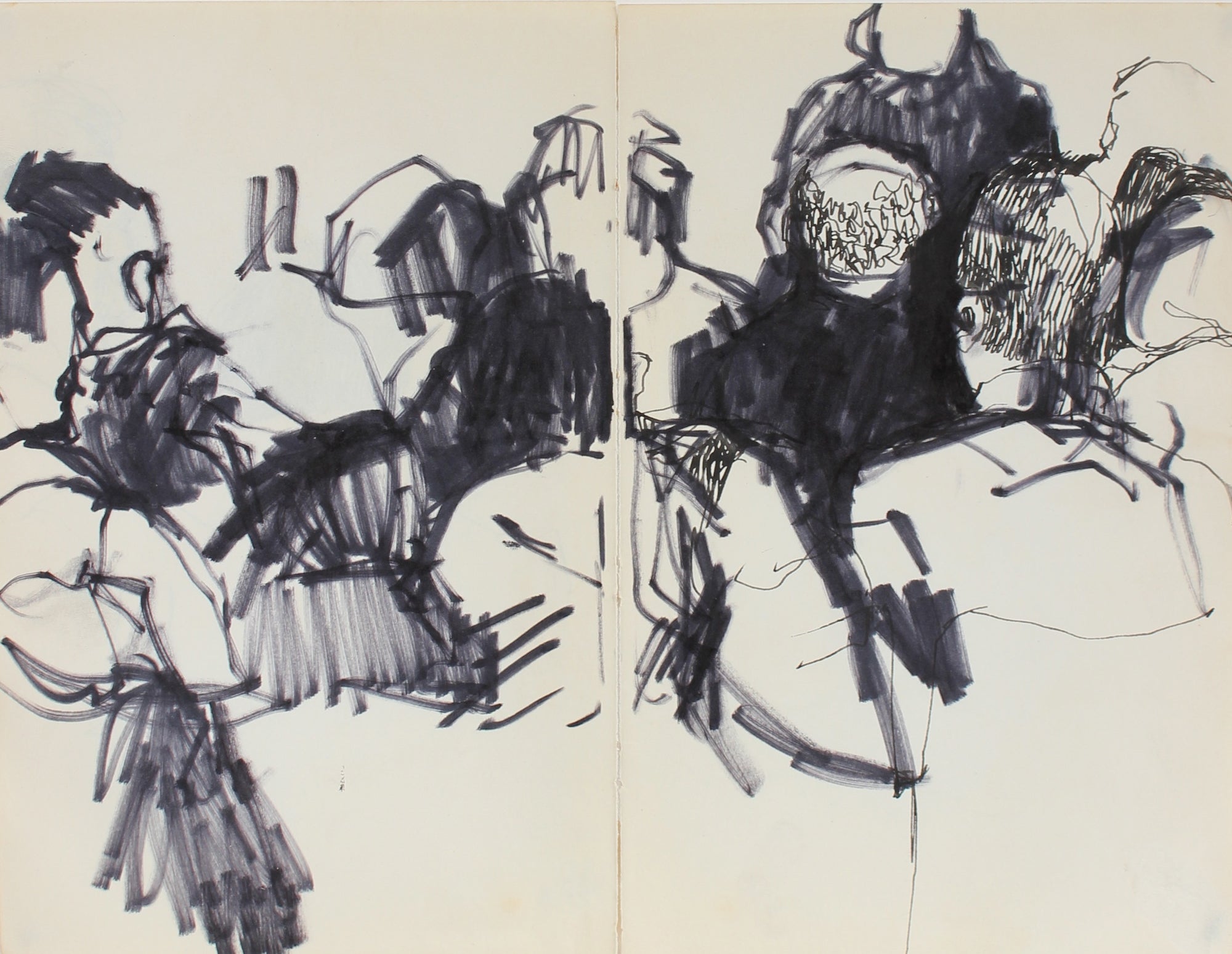 Figurative Scene on Two Pages<br>Ink, 1959<br><br>#0338