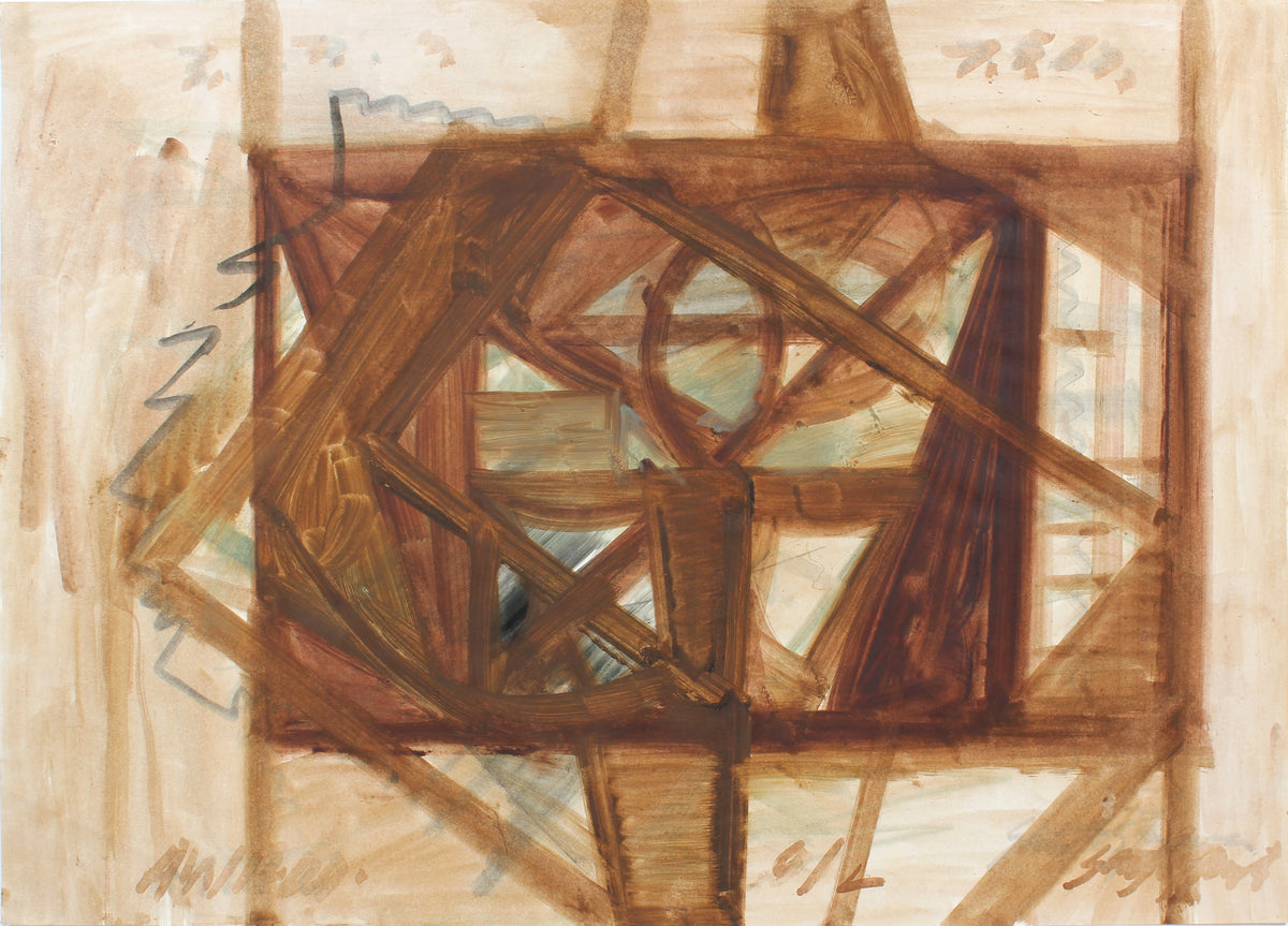 Modernist Angular Abstract &lt;br&gt;1960s Oil on Paper&lt;br&gt;&lt;br&gt;#14964