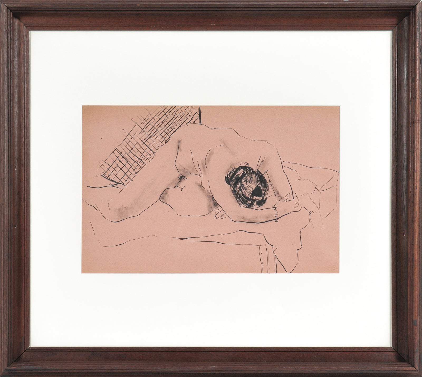 Hunched Female Nude <br>1930-50s Ink Wash <br><br>#15944