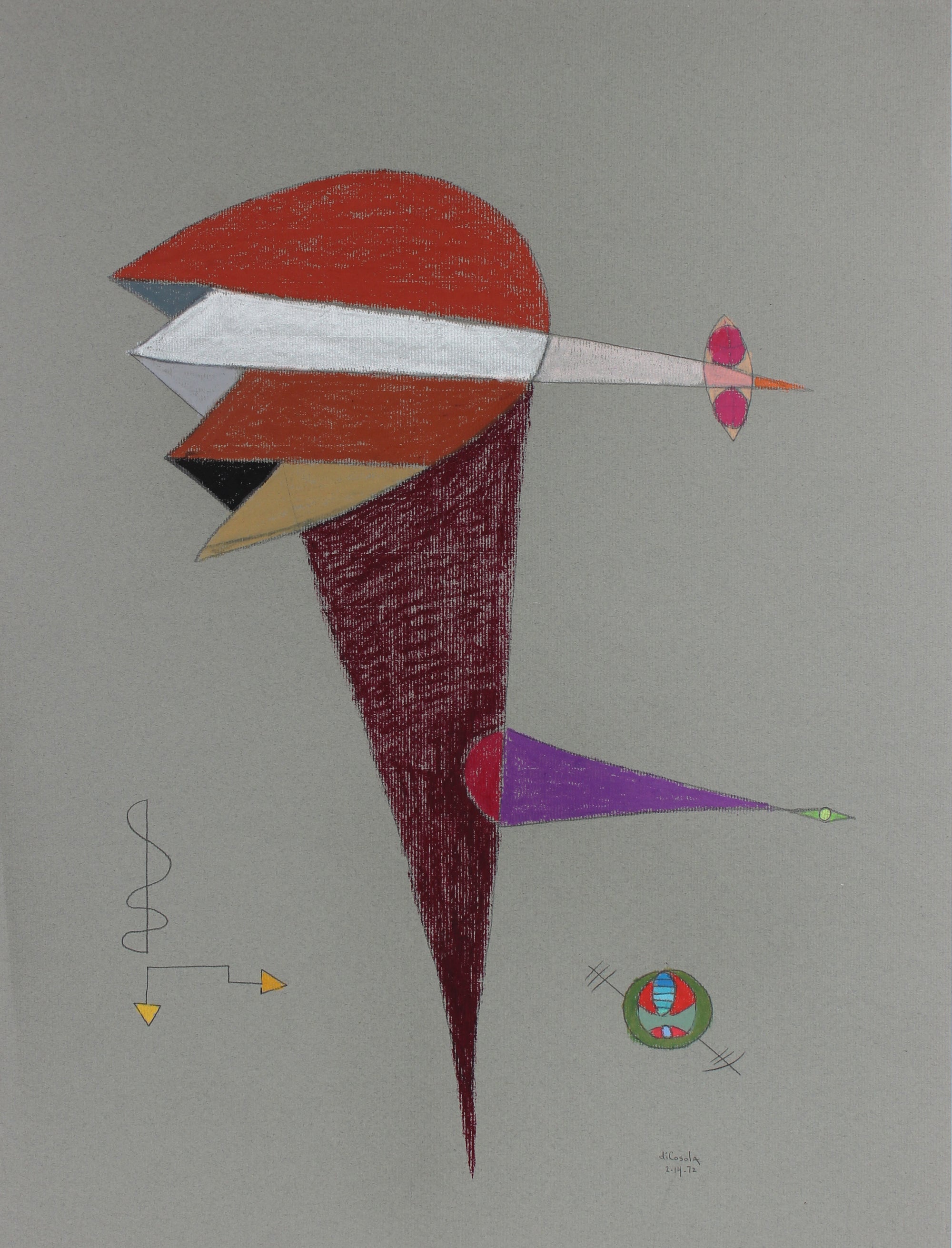 Valentine's Day Surrealist Abstract <br>February 14, 1972 Pastel and Graphite on Paper <br><br>#17062