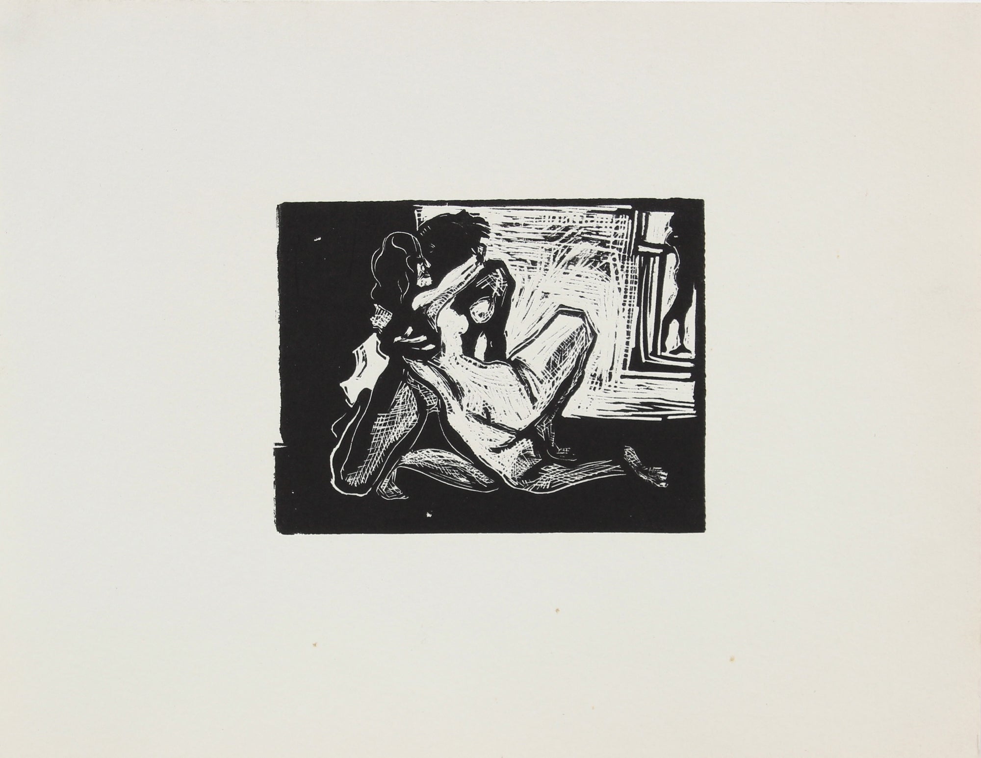 Nudes in Embrace <br>Woodcut, 1960-70s <br><br>#2233A