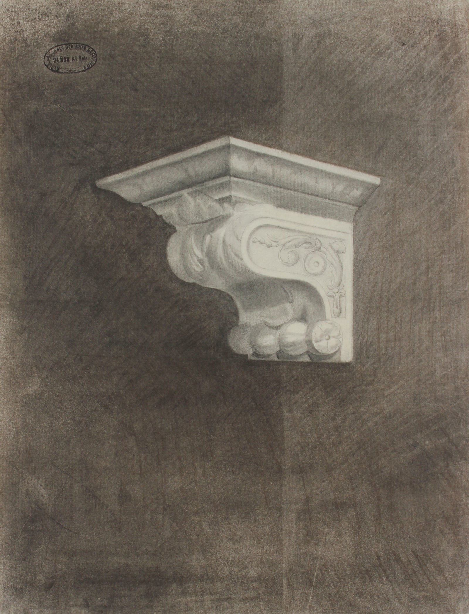 French Academic Capital Study <br> 1881 Charcoal <br><br>#23888