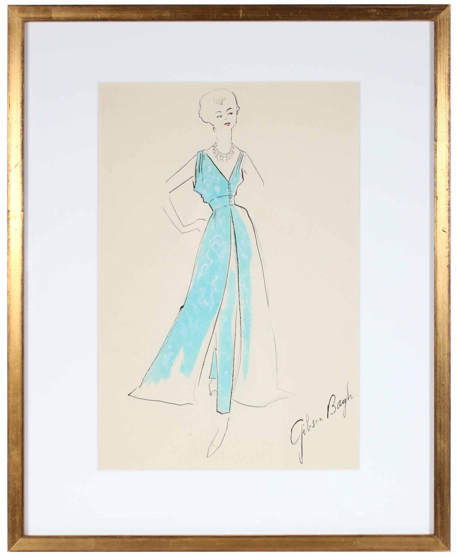 Sky Blue Gown<br> Gouache & Ink Fashion Illustration<br><br>#26217