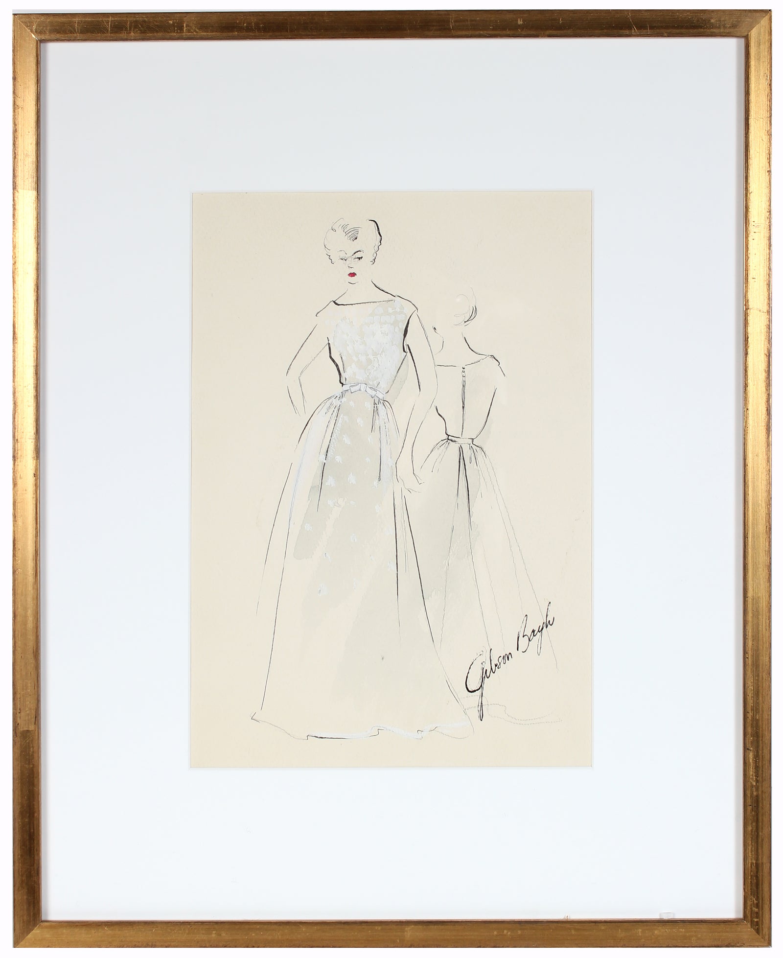 Lilac Polka Dot Dress <br>Gouache & Ink Fashion Illustration <br><br>#27250