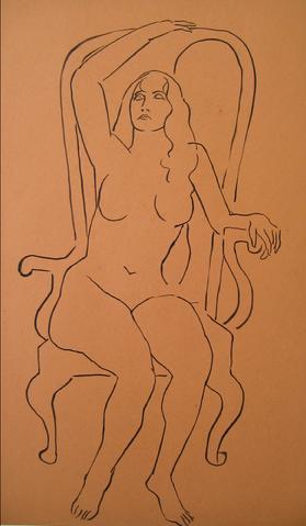 Nude in a Grand Chair<br>1930-50s Pen & Ink<br><br>#15973
