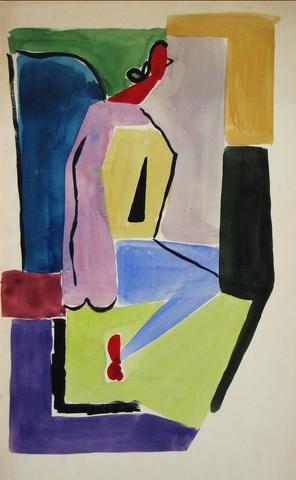 Geometric Figure Abstraction<br>Acrylic Watercolor, 1930-50s<br><br>#16320