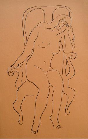 Sleeping Female Nude<br>1930-50s, Pen & Ink<br><br>#16027