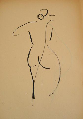 Modernist Nude Figure<br>Pen & Ink, 1930-50s<br><br>#15939