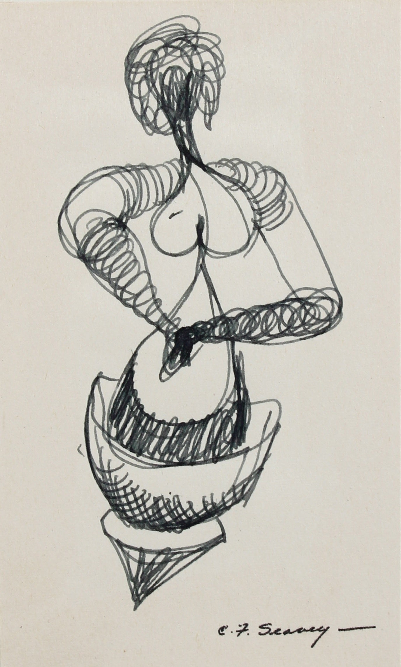 Petite Monochromatic Abstracted Figure <br>1952 Ink <br><br>#3505