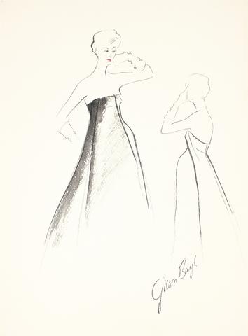 Monochrome Strapless Dress<br> Gouache & Ink Fashion Illustration<br><br>#26510