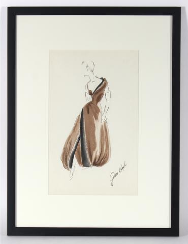 Balloon Dress in Black &amp; Brown&lt;br&gt; Gouache &amp; Ink Fashion Illustration&lt;br&gt;&lt;br&gt;#26585