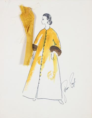Yellow Coat With Fur Cuffs<br> Gouache & Ink Fashion Illustration<br><br>#26141