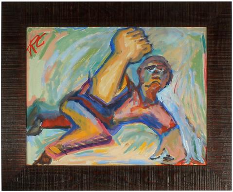 Vivid Abstracted Figure<br>Mid Century Oil<br><br>#4829