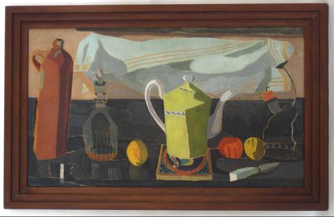 Cubist Still Life with Teapot & Fruit<br>1932 Oil<br><br>#15874