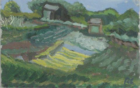Northern California Abstracted Landscape<br>1940-70s Oil on Board<br><br>#4241
