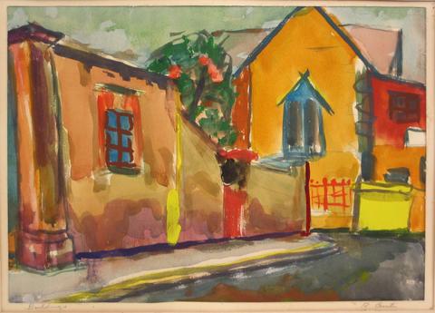 Vivid Cityscape<br>Watercolor, 1940-70s<br><br>#5348