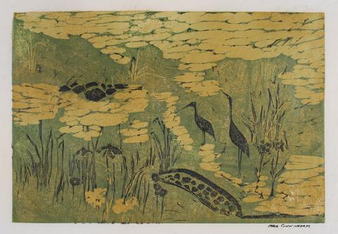 <i>Nelumbu</i><br>1960-70s Linoleum Block Print<br><br>#71352