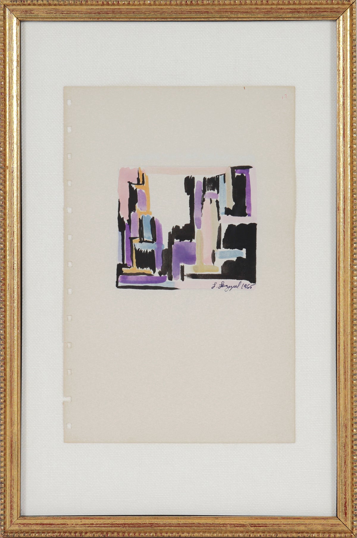 Modernist Purple Abstract &lt;br&gt;1965 Gouache &lt;br&gt;&lt;br&gt;#58282