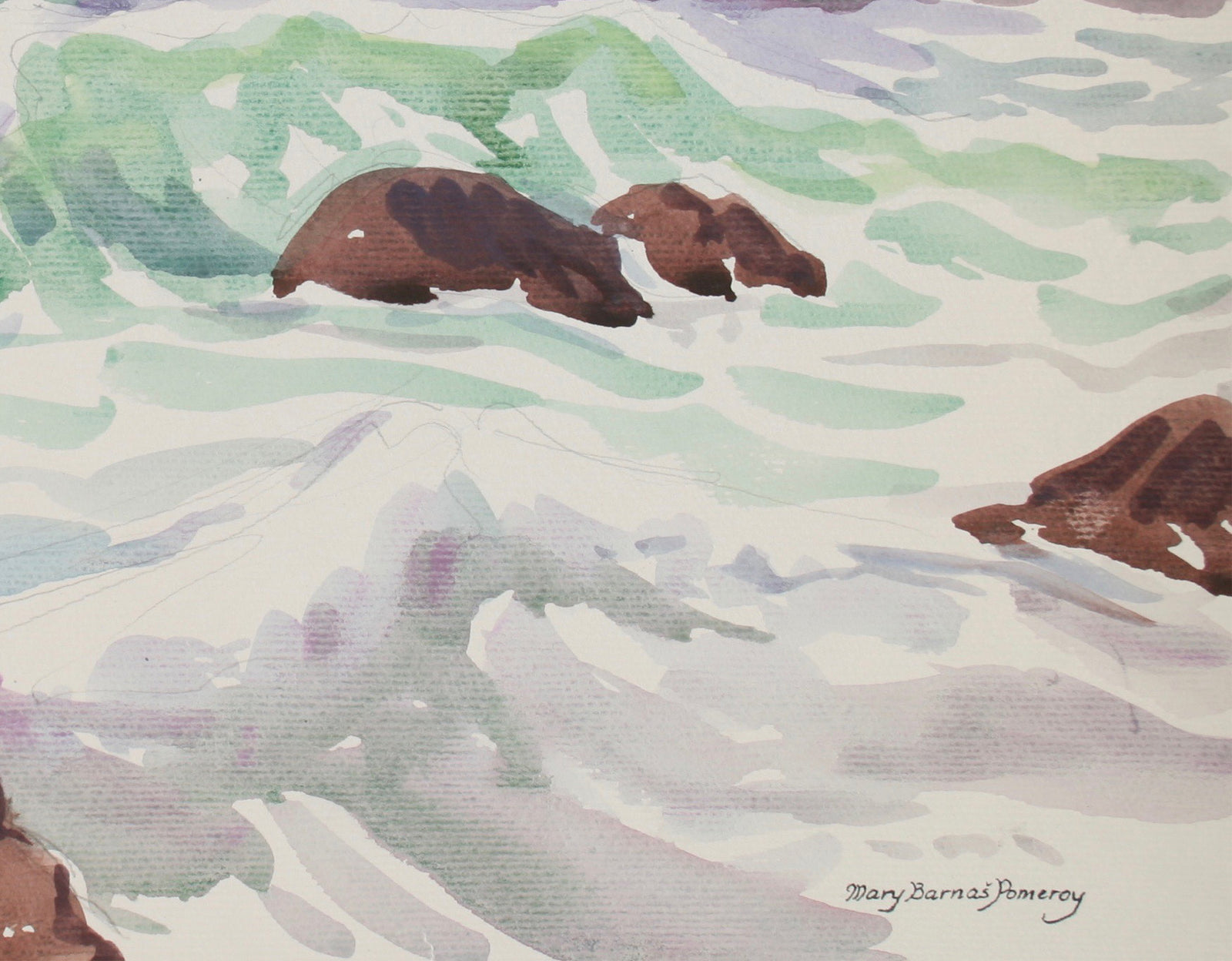 Coastal Watercolor Waves & Rocks <br>Mid-Late 20th Century <br><br>#72051