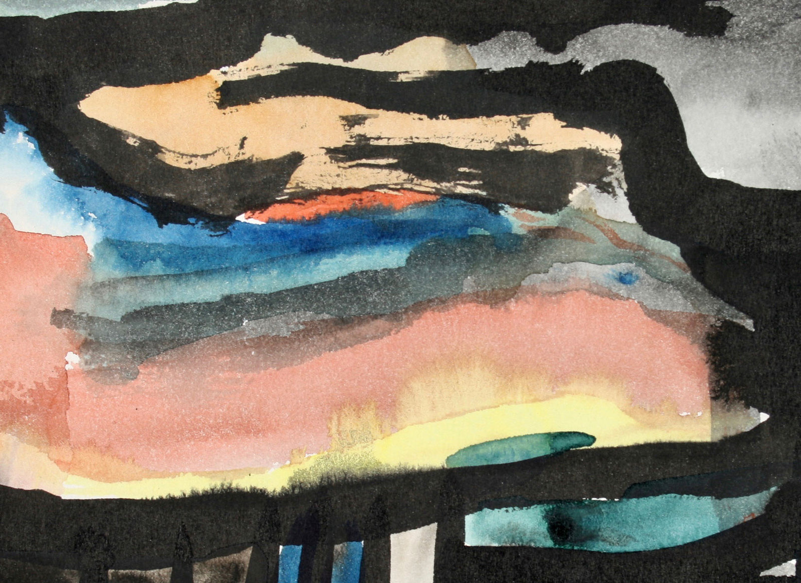 Striking Small Abstract<br>1965 Watercolor and Ink<br><br>#72108