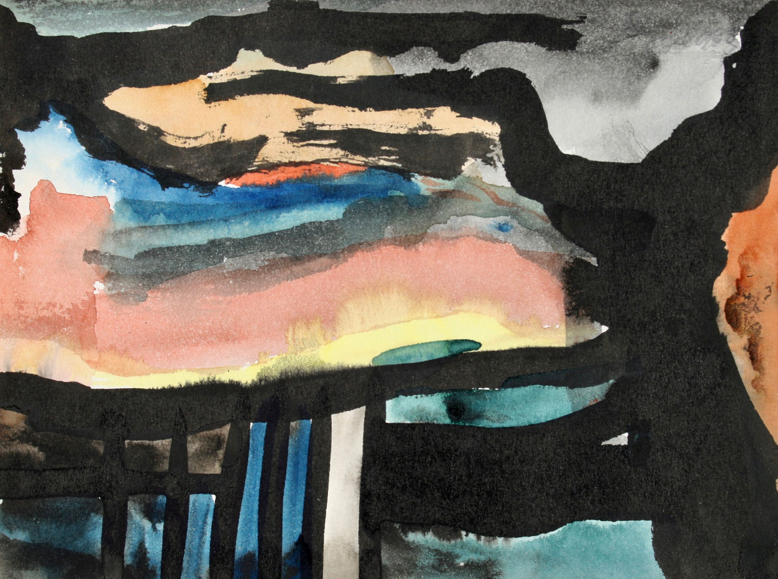 Striking Small Abstract<br>1965 Watercolor and Ink<br><br>#72108