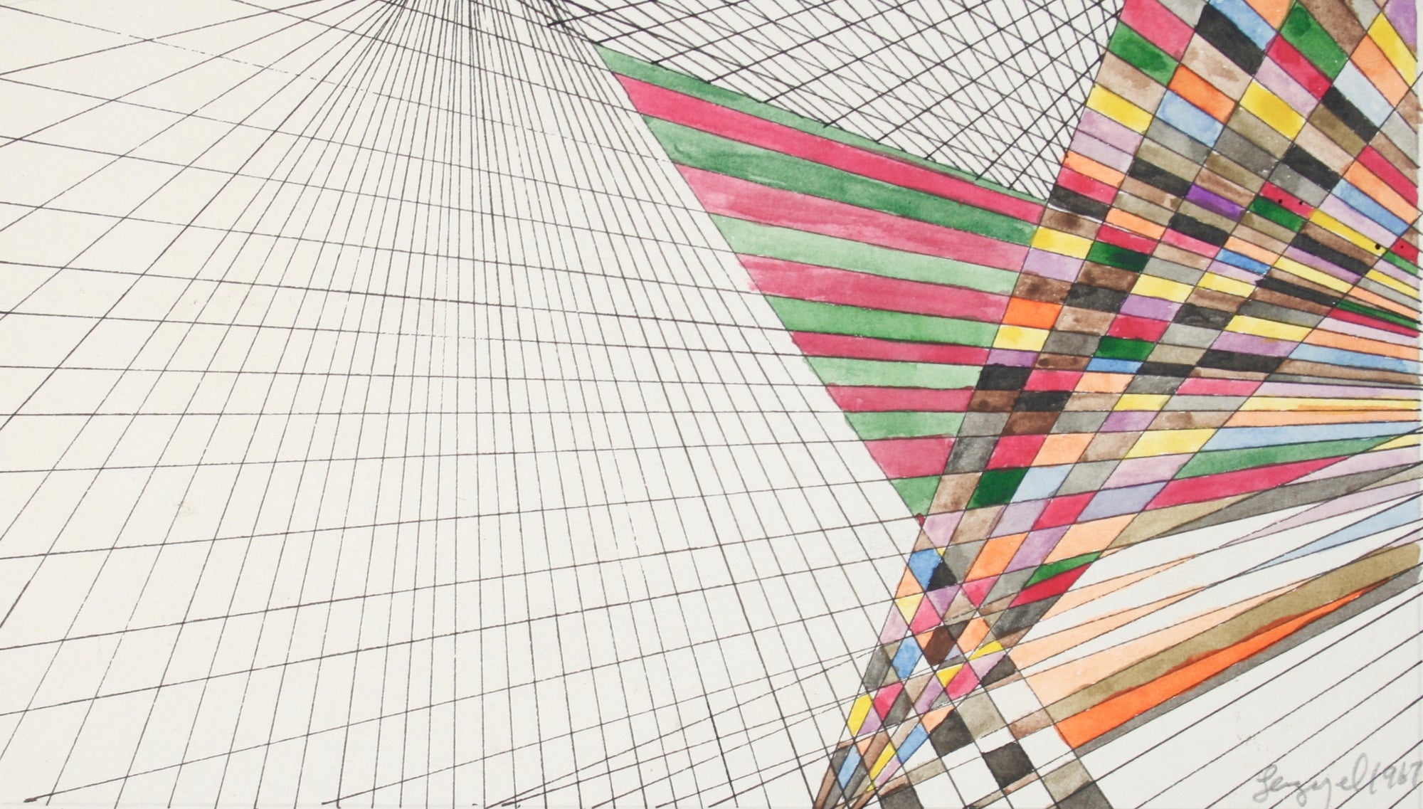 Color Study on a Warping Grid <br>1967 Ink & Watercolor <br><br>#72109