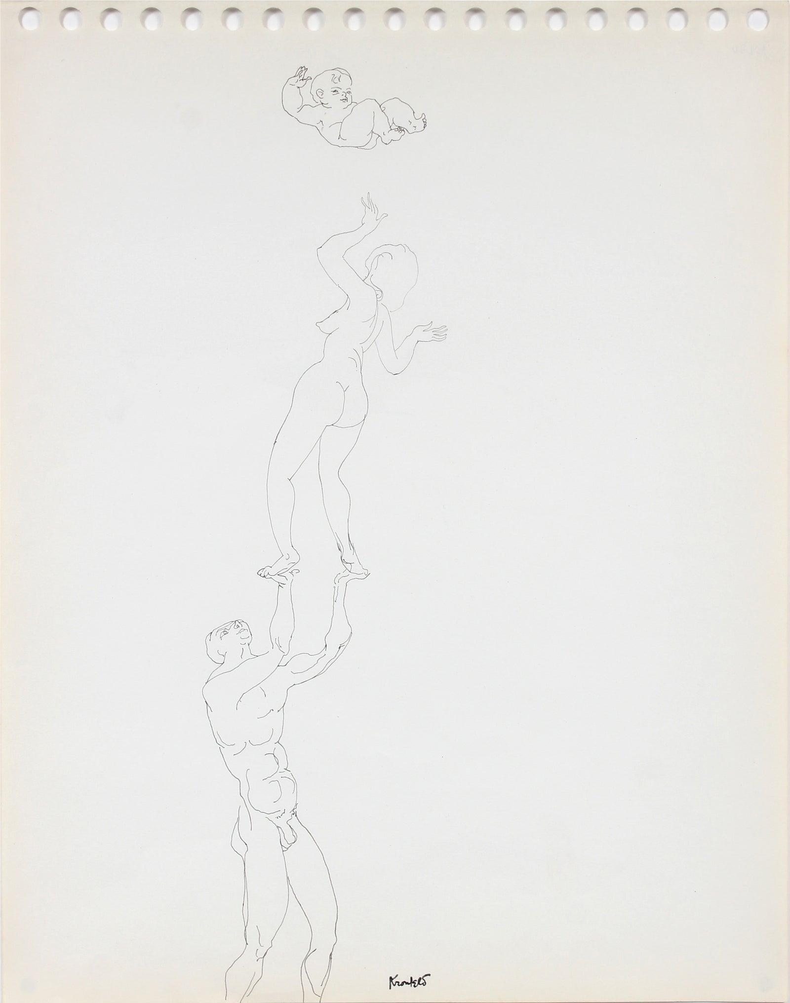 Father, Mother & Child <br>1960-80s Ink <br><br>#72130