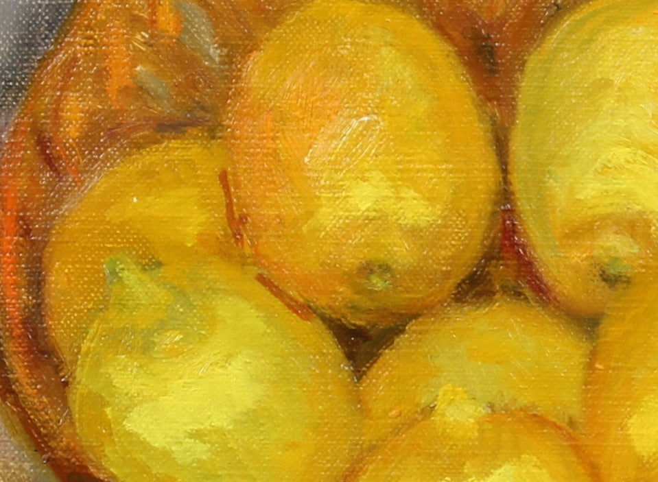 Still Life with Lemons & Fabric<br>Mid - Late 20th Century Oil<br><br>#93518