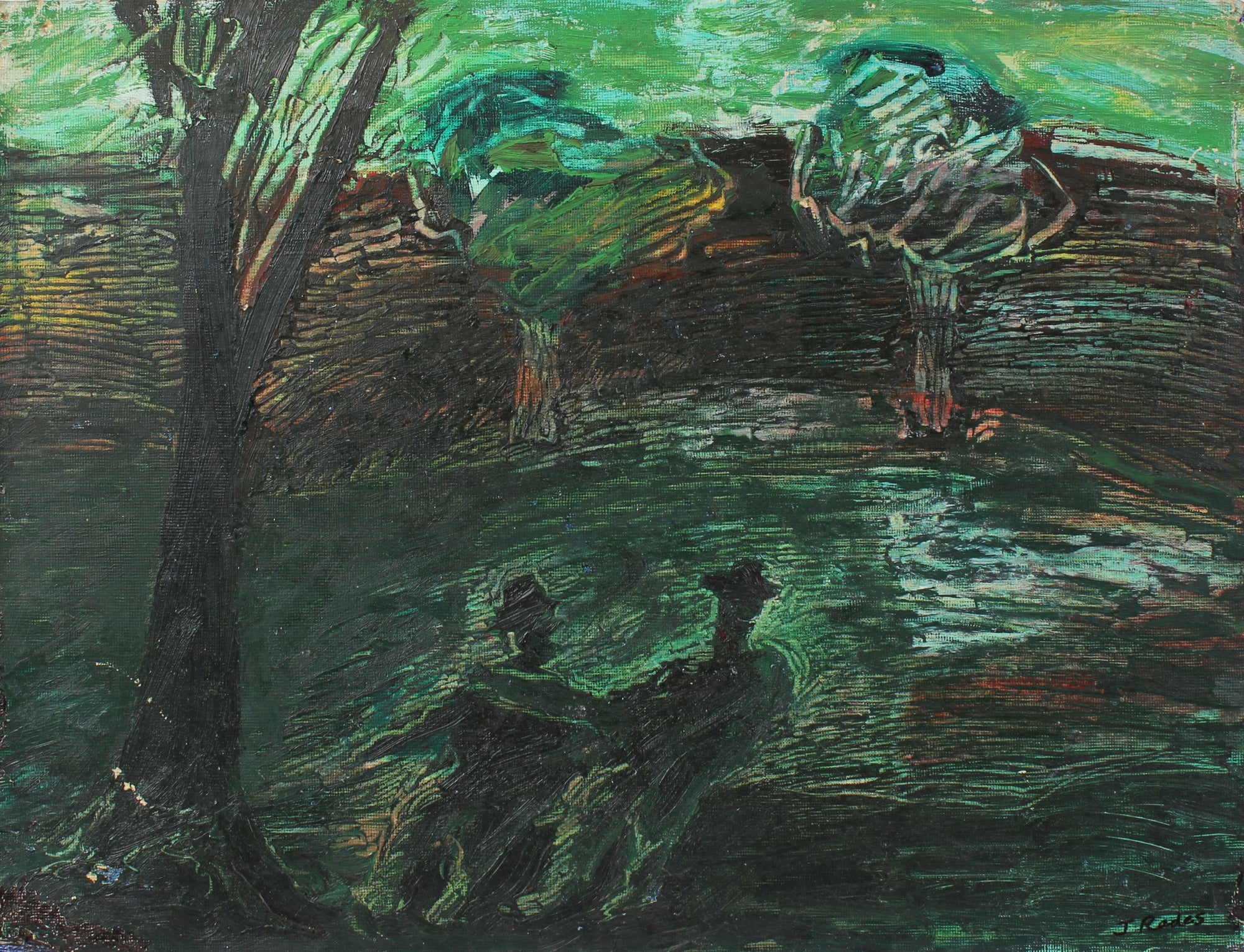 Friends in the Park Abstracted Landscape<br>20th Century Oil<br><br>#98139