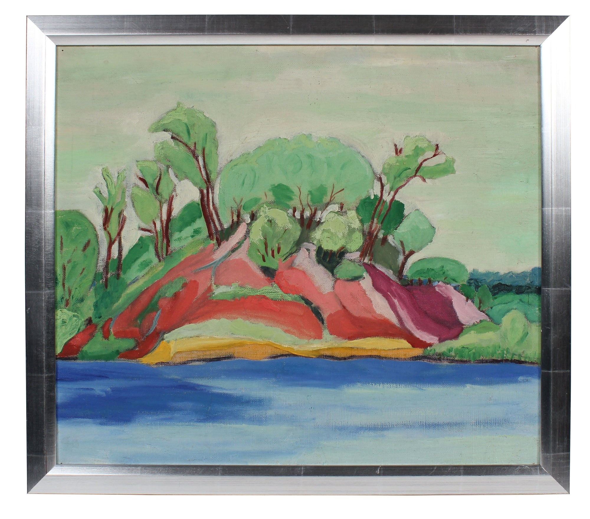 Abstracted Riverside Landscape<br>Mid Century Oil<br><br>#98473