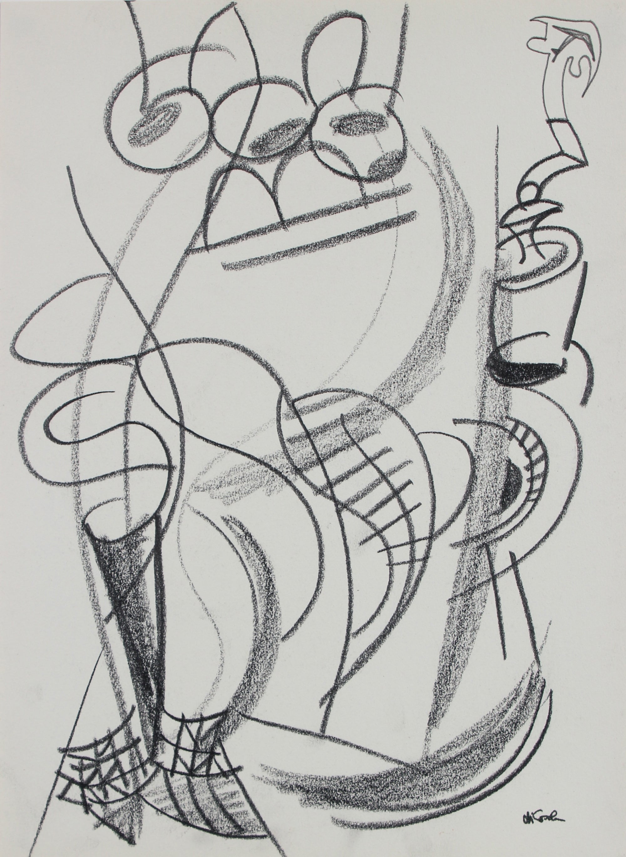 Monochromatic Deconstructed Sketch with Shading <br> Late 20th Century Graphite <br><br>#98841