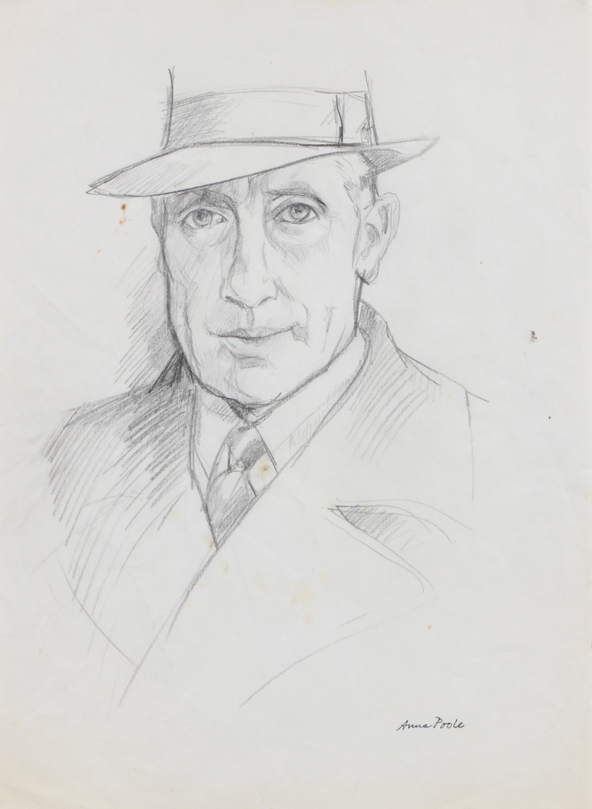 Portrait Study of Man in Hat <br>Late 20th Century Graphite <br><br>#98981