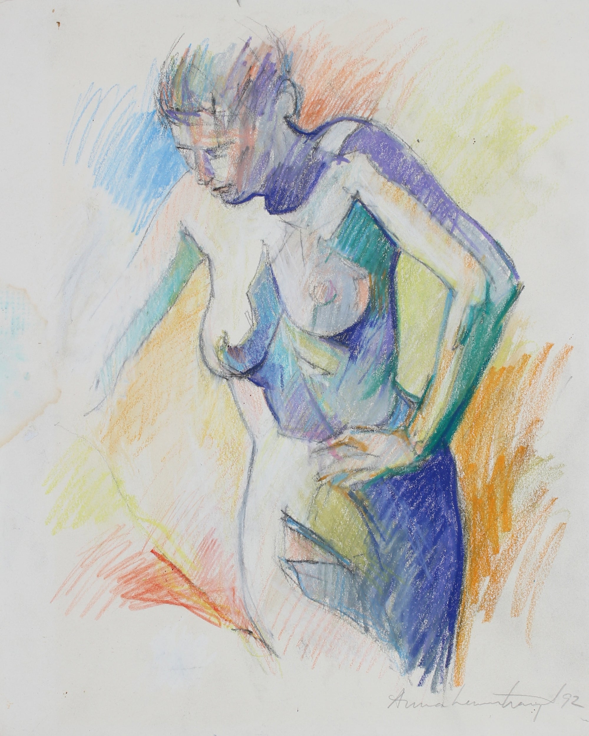 Colorful Female Nude Drawing <br>1992 Oil Pastel & Graphite <br><br>#99144