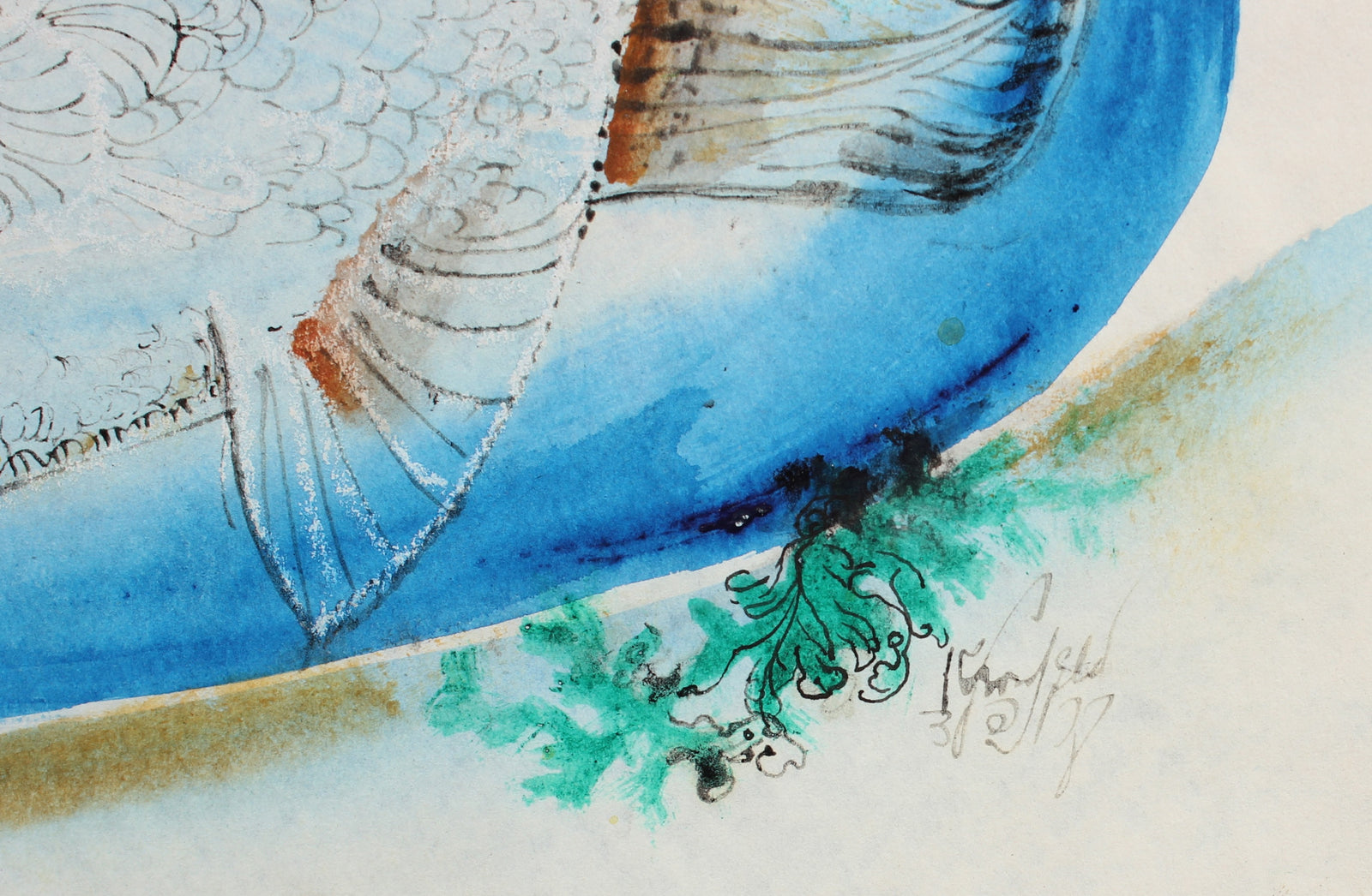 Salmon Dinner <br>1998 Watercolor & Ink <br><br>#99437