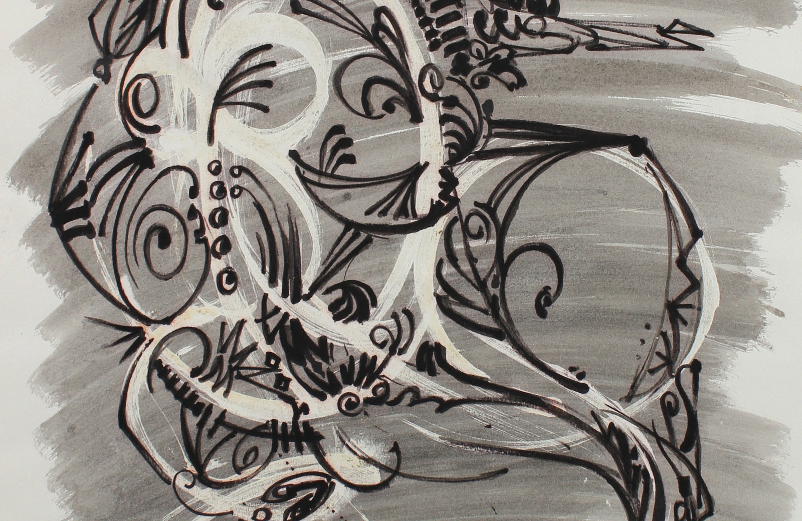 Decorative Surreal Bull Drawing <br>1964 Ink & Gouache <br><br>#99520